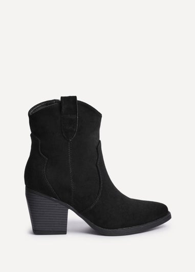 Linzi Jessie Black Faux Suede Western Ankle Boot