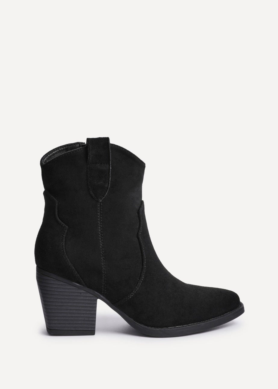 Linzi Jessie Black Faux Suede Western Ankle Boot