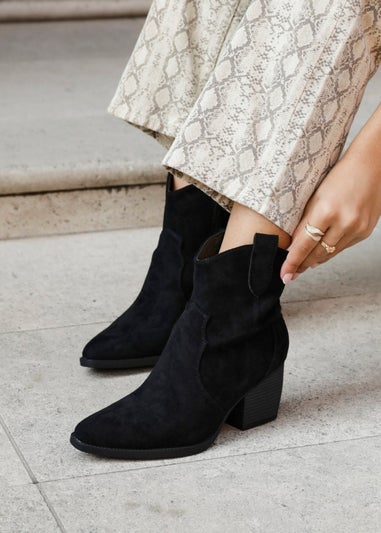 Linzi Jessie Black Faux Suede Western Ankle Boot