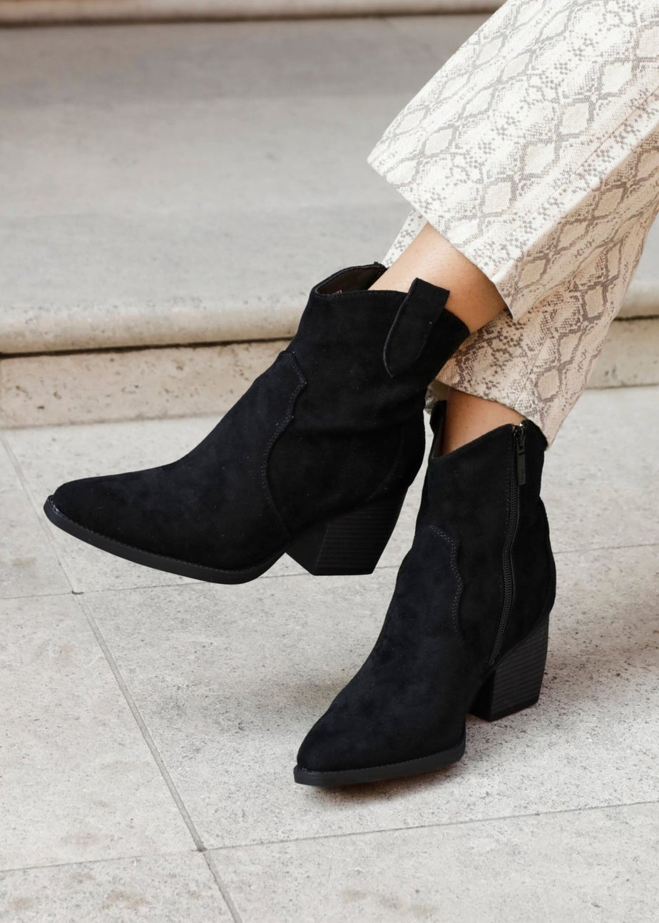 Linzi Jessie Black Faux Suede Western Ankle Boot