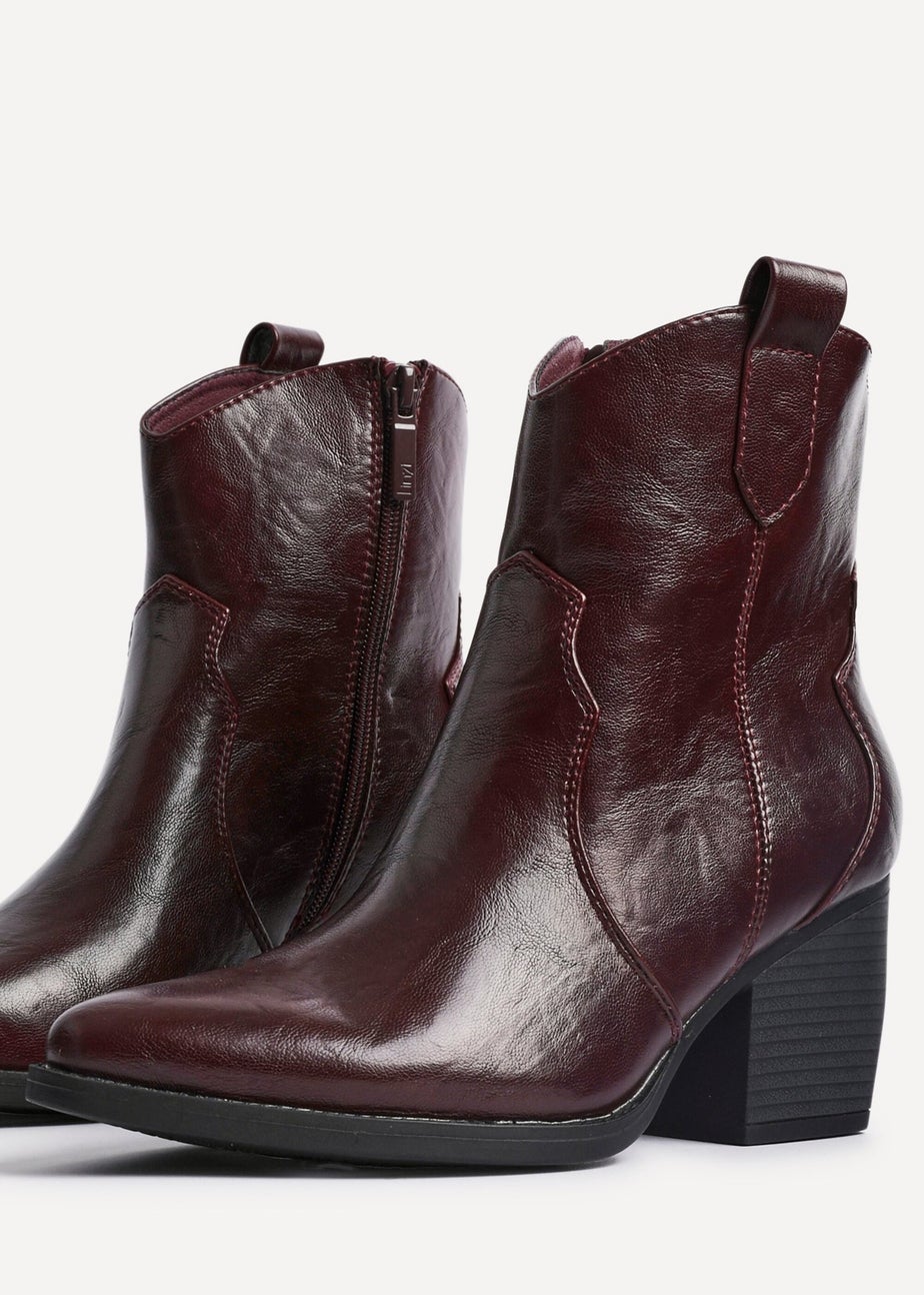 Linzi Jessie Burgundy Faux Leather Western Ankle Boot