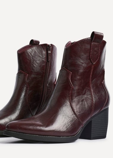 Linzi Jessie Burgundy Faux Leather Western Ankle Boot