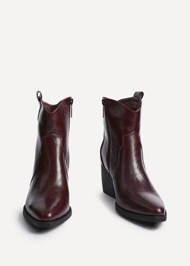 Linzi Jessie Burgundy Faux Leather Western Ankle Boot