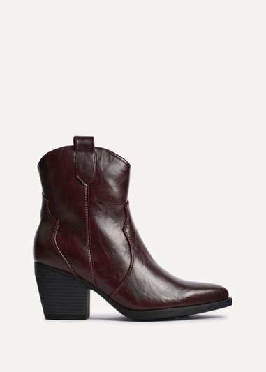 Linzi Jessie Burgundy Faux Leather Western Ankle Boot