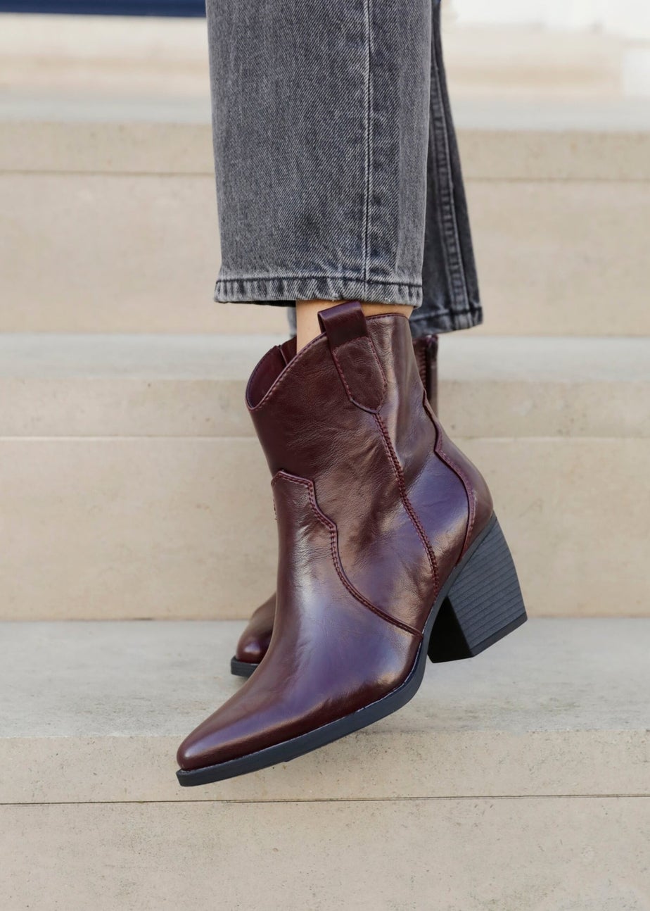 Linzi Jessie Burgundy Faux Leather Western Ankle Boot