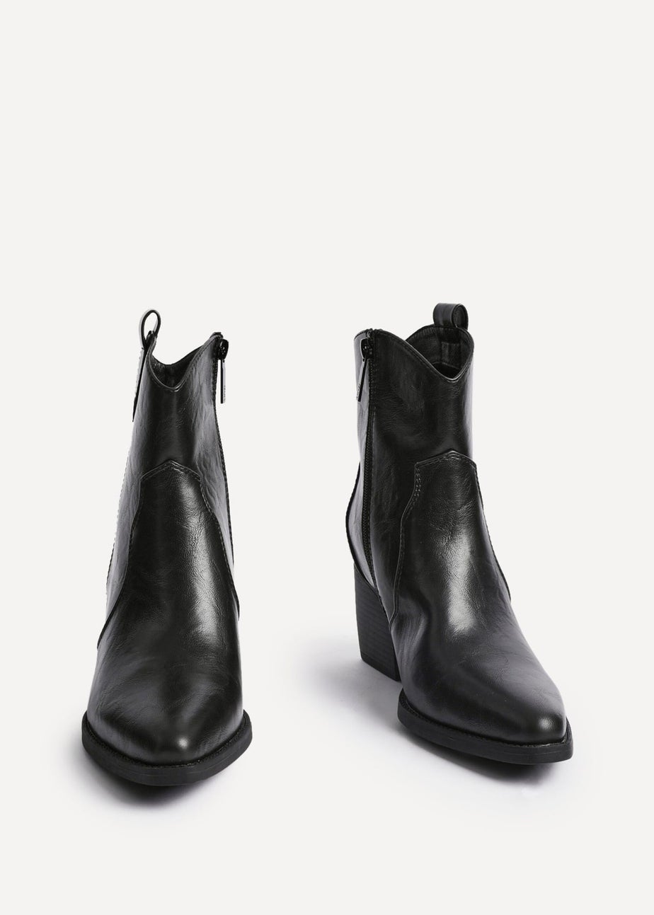 Linzi Jessie Black Faux Leather Western Ankle Boot