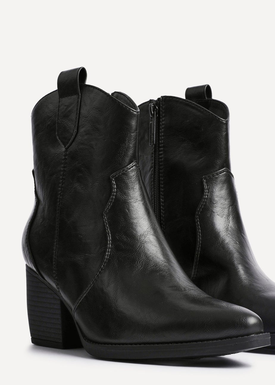 Linzi Jessie Black Faux Leather Western Ankle Boot
