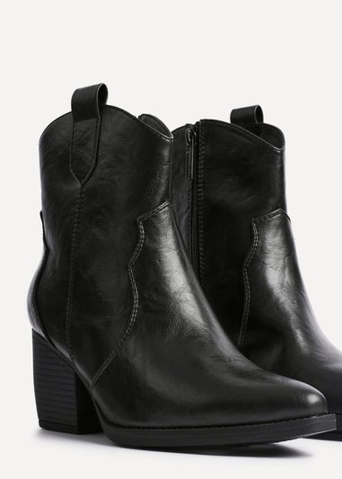 Linzi Jessie Black Faux Leather Western Ankle Boot