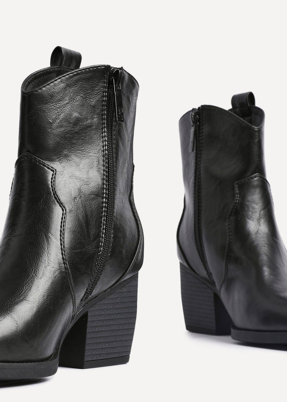 Linzi Jessie Black Faux Leather Western Ankle Boot