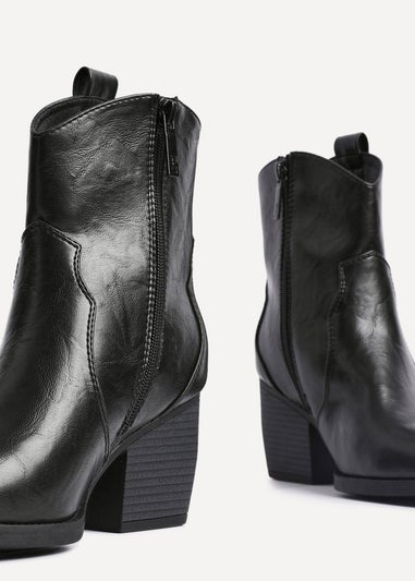 Linzi Jessie Black Faux Leather Western Ankle Boot