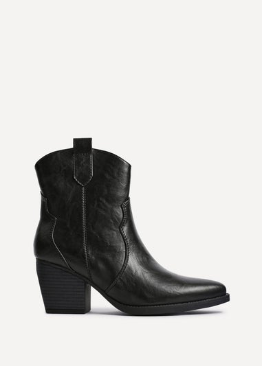 Linzi Jessie Black Faux Leather Western Ankle Boot