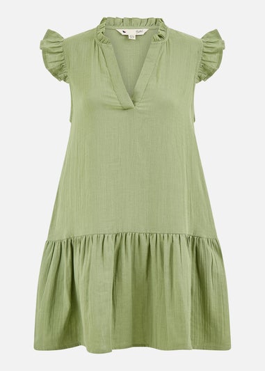 Yumi Green Double Cotton Tunic With Frill Sleeves