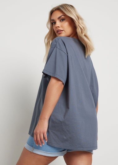 Yours Curve Grey Embroidered Boho Diamond Oversized T-Shirt