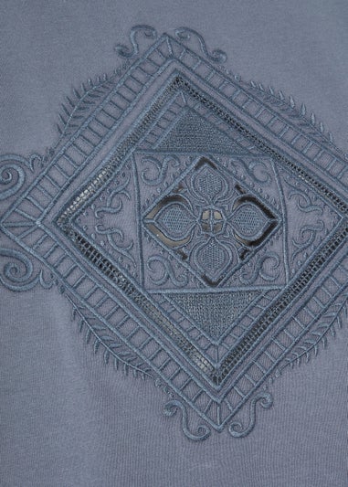 Yours Curve Grey Embroidered Boho Diamond Oversized T-Shirt