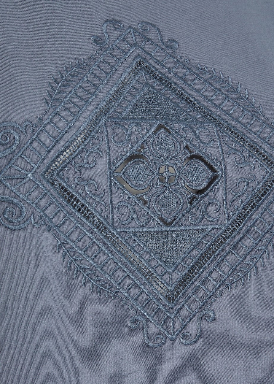 Yours Curve Grey Embroidered Boho Diamond Oversized T-Shirt