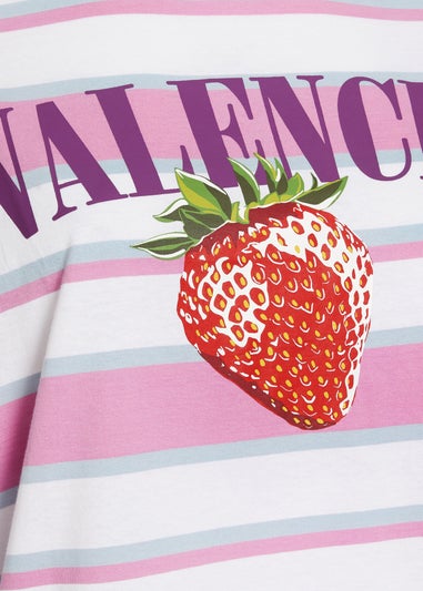 Yours Curve Pink 'Valencia' Slogan Stripe T-Shirt