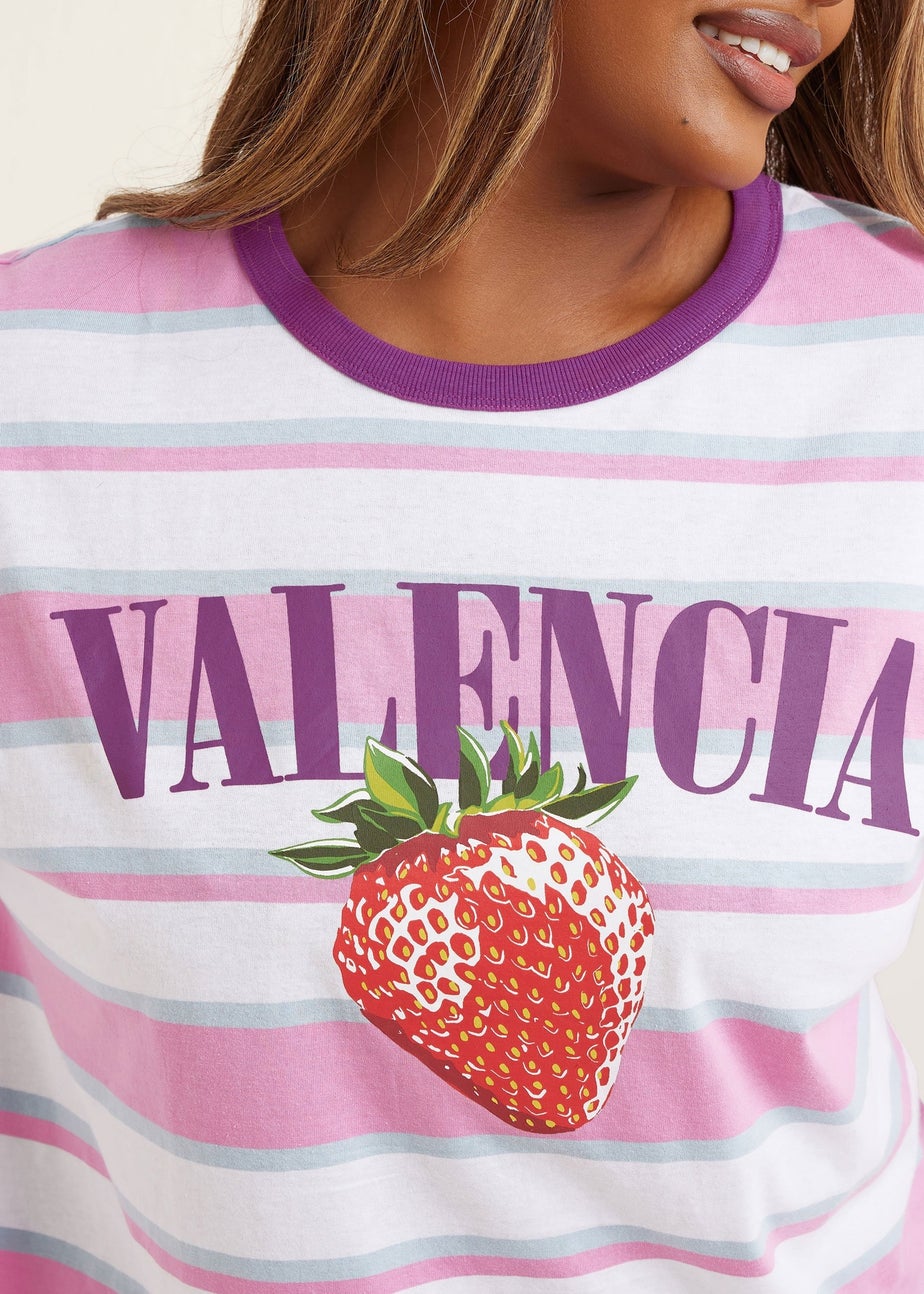 Yours Curve Pink 'Valencia' Slogan Stripe T-Shirt