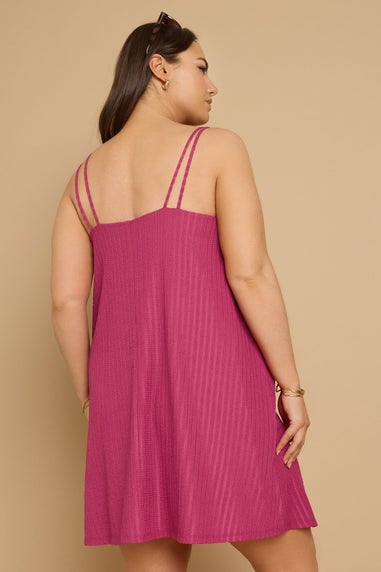 Yours Curve Hot Pink Textured Double Strap Mini Dress