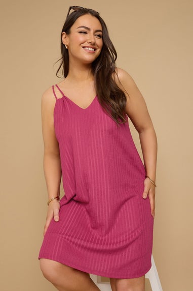 Yours Curve Hot Pink Textured Double Strap Mini Dress