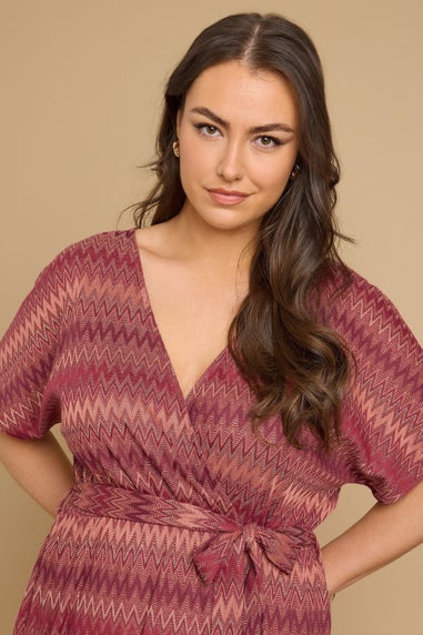Yours Curve Rust Orange Zig Zag Metallic Wrap Dress