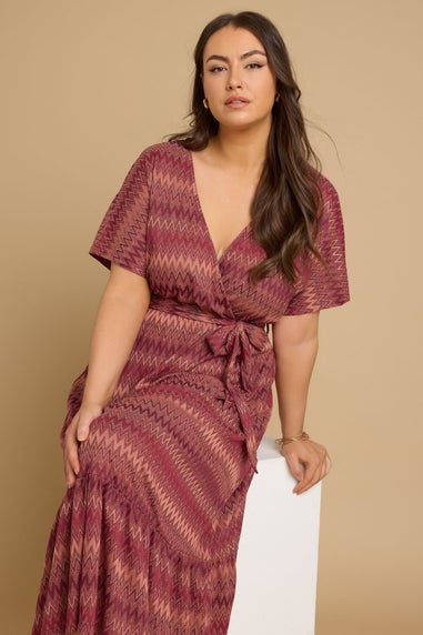 Yours Curve Rust Orange Zig Zag Metallic Wrap Dress