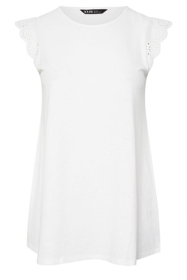 Yours Curve White Broderie Anglaise Frill Vest Top