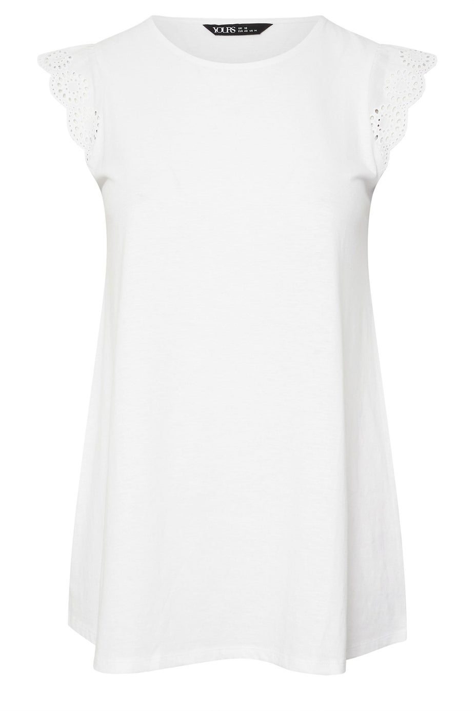 Yours Curve White Broderie Anglaise Frill Vest Top