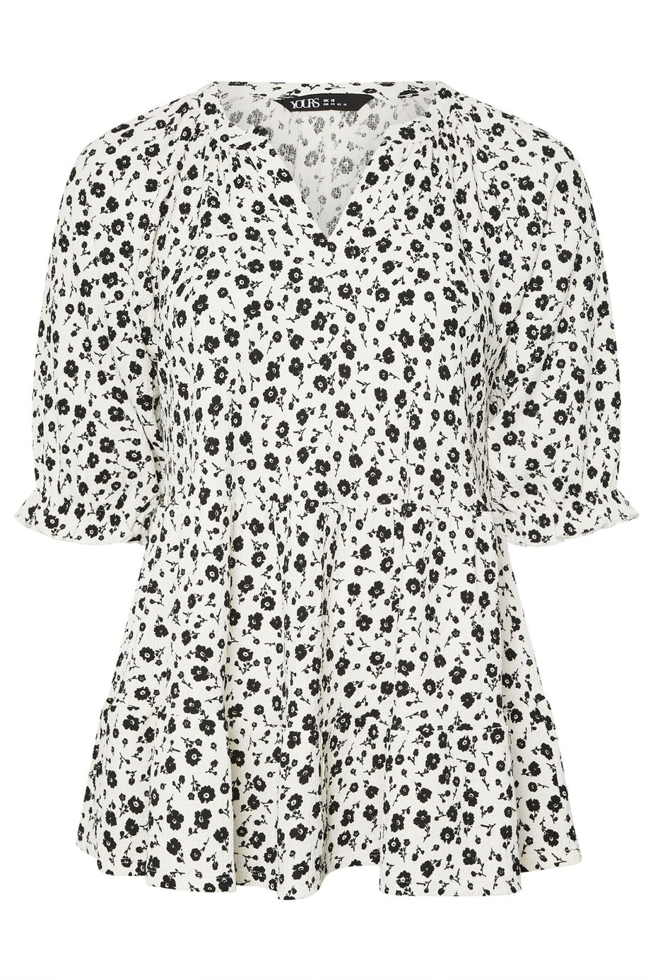 Yours Curve White Ditsy Floral Tiered Top