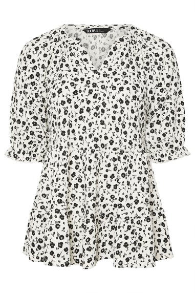 Yours Curve White Ditsy Floral Tiered Top