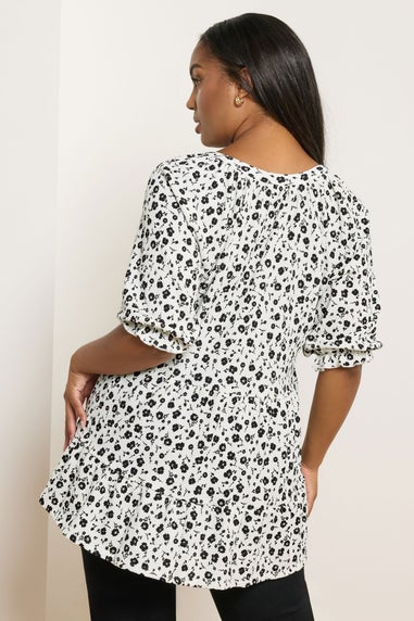 Yours Curve White Ditsy Floral Tiered Top