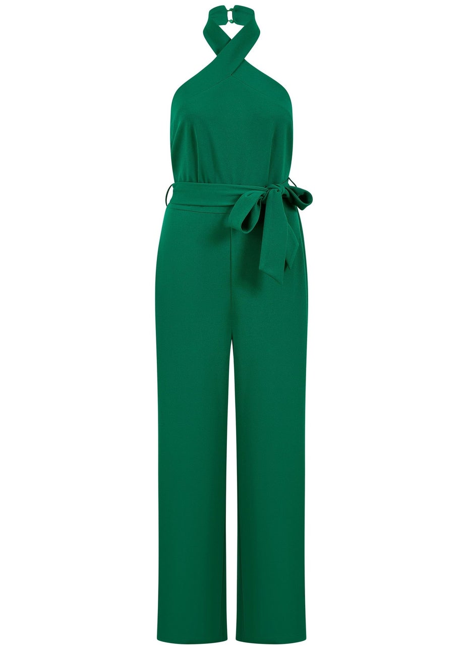 Yumi Green Cross Over Halter Neck Jumpsuit