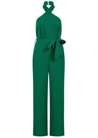 Yumi Green Cross Over Halter Neck Jumpsuit