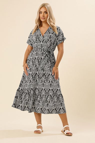 Yours Curve Black Paisley Print Midaxi Wrap Dress