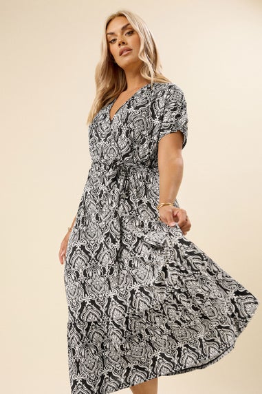 Yours Curve Black Paisley Print Midaxi Wrap Dress
