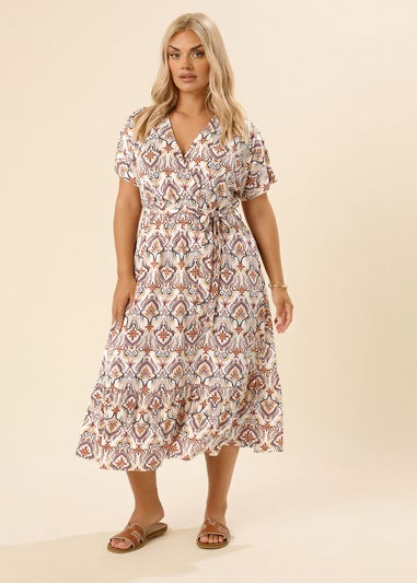 Yours Curve White Paisley Print Midaxi Wrap Dress