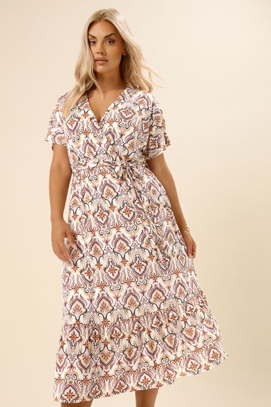 Yours Curve White Paisley Print Midaxi Wrap Dress