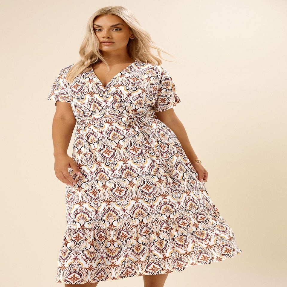 Yours Curve White Paisley Print Midaxi Wrap Dress