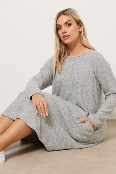 Yours Curve Light Grey Soft Touch Pocket Swing Dress