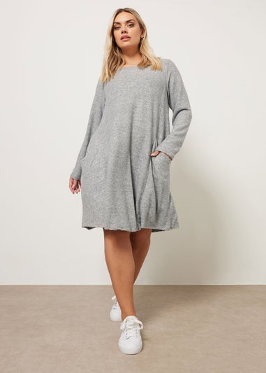 Yours Curve Light Grey Soft Touch Pocket Swing Dress