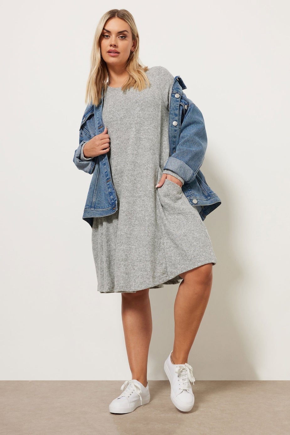 Yours Curve Light Grey Soft Touch Pocket Swing Dress