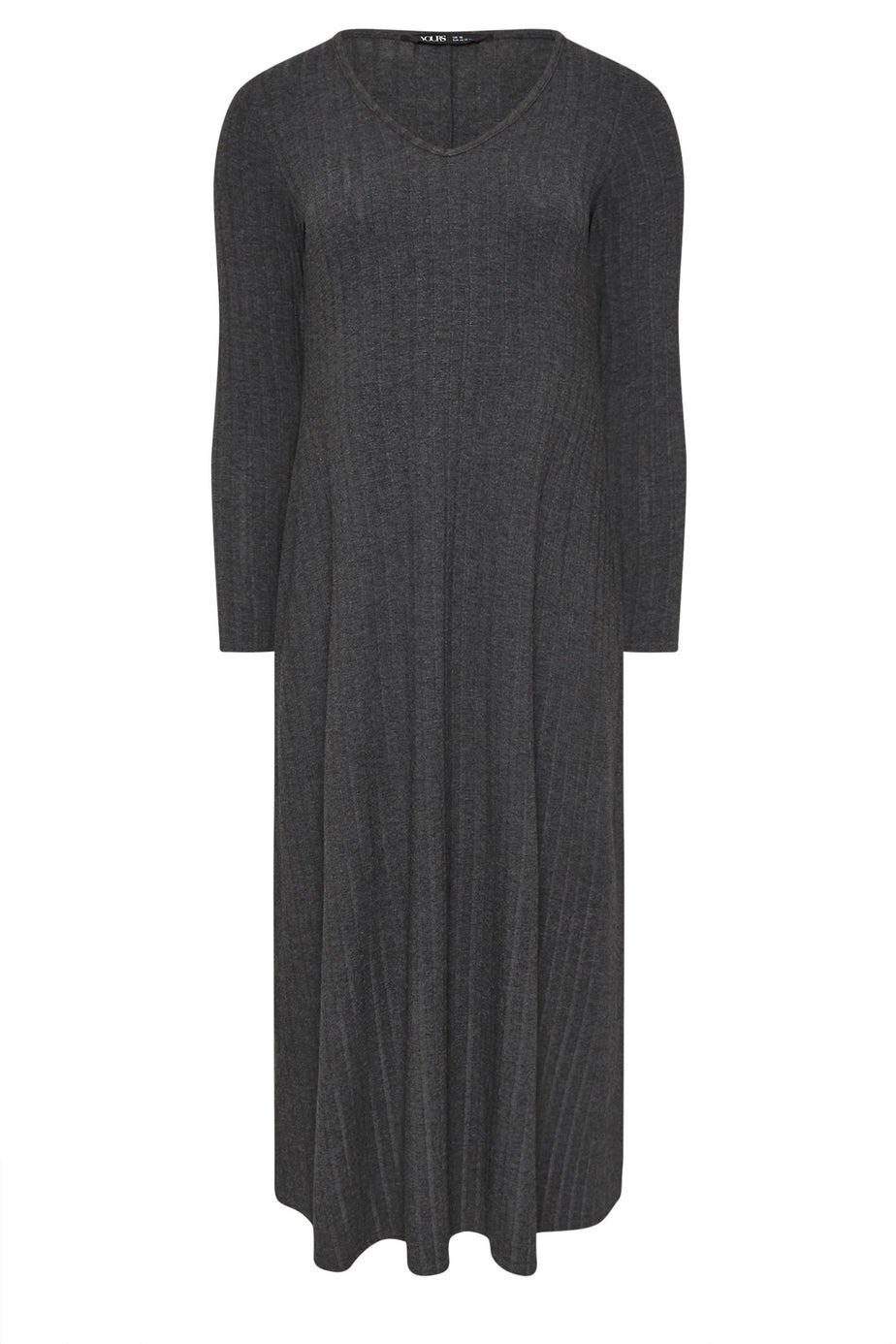 Yours Curve Charcoal Grey Ribbed Flare Maxi Dress