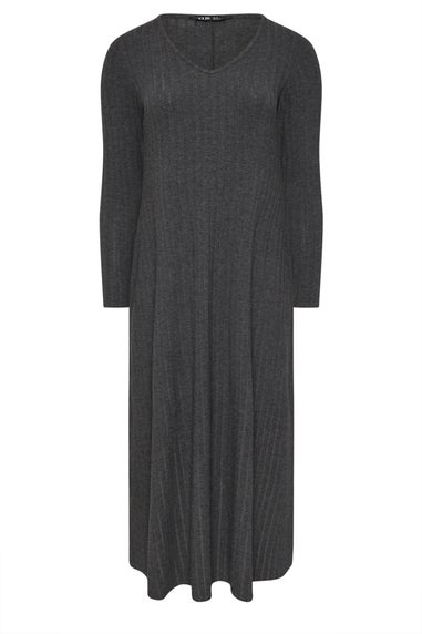 Yours Curve Charcoal Grey Ribbed Flare Maxi Dress