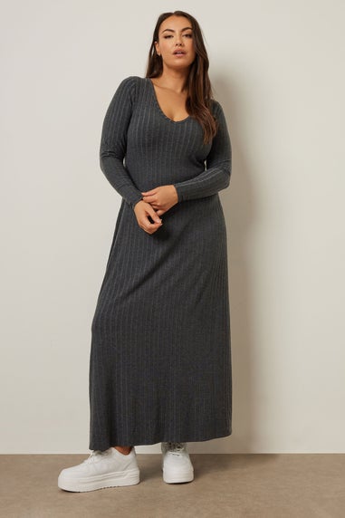 Yours Curve Charcoal Grey Ribbed Flare Maxi Dress