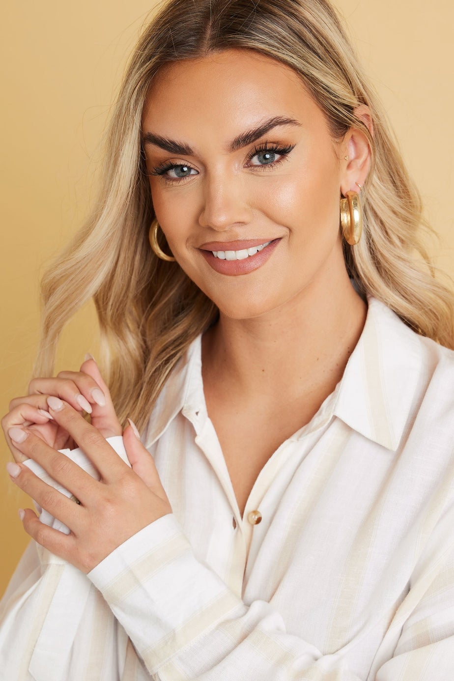 YOURS Curve Natural Brown Stripe Linen Shirt