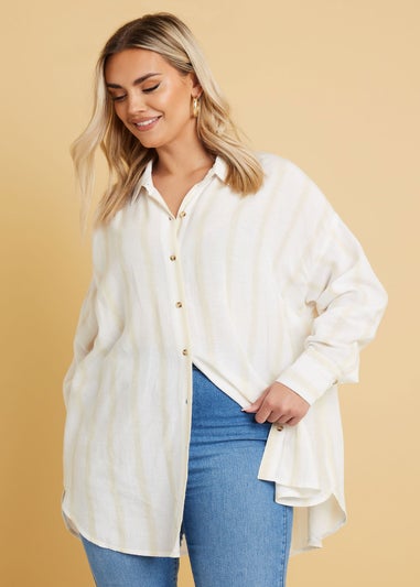 YOURS Curve Natural Brown Stripe Linen Shirt