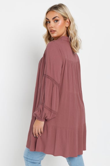 YOURS Curve Dusky Pink Tiered Crochet Detail Shirt