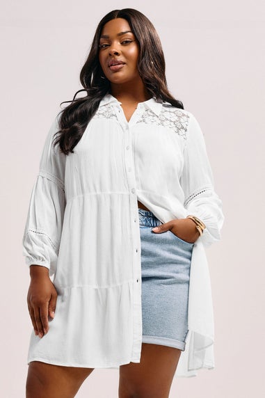 YOURS Curve White Tiered Crochet Detail Shirt