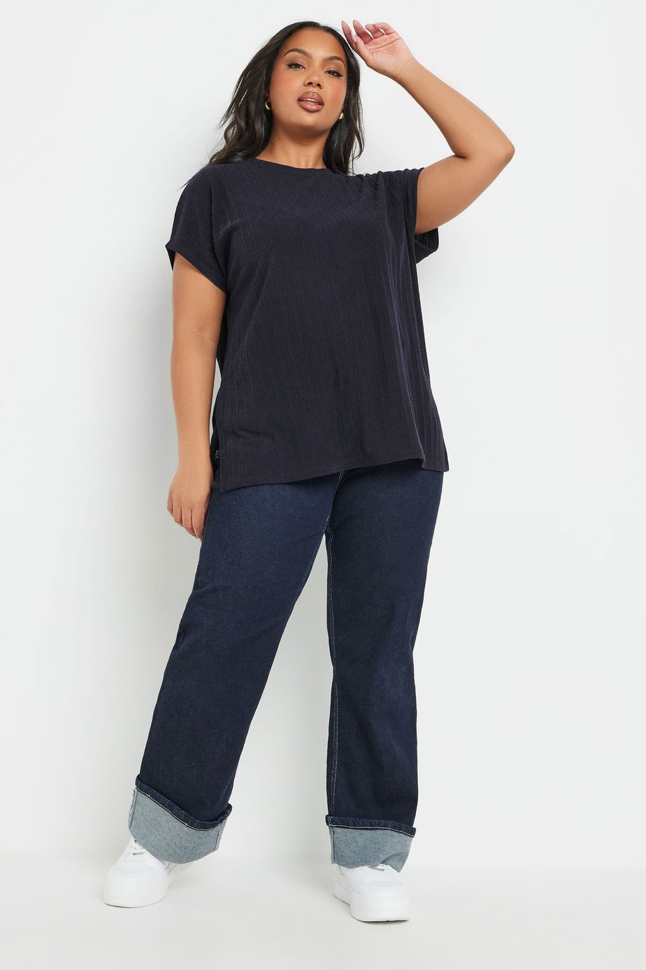 Yours Curve Navy Blue Knitted T Shirt