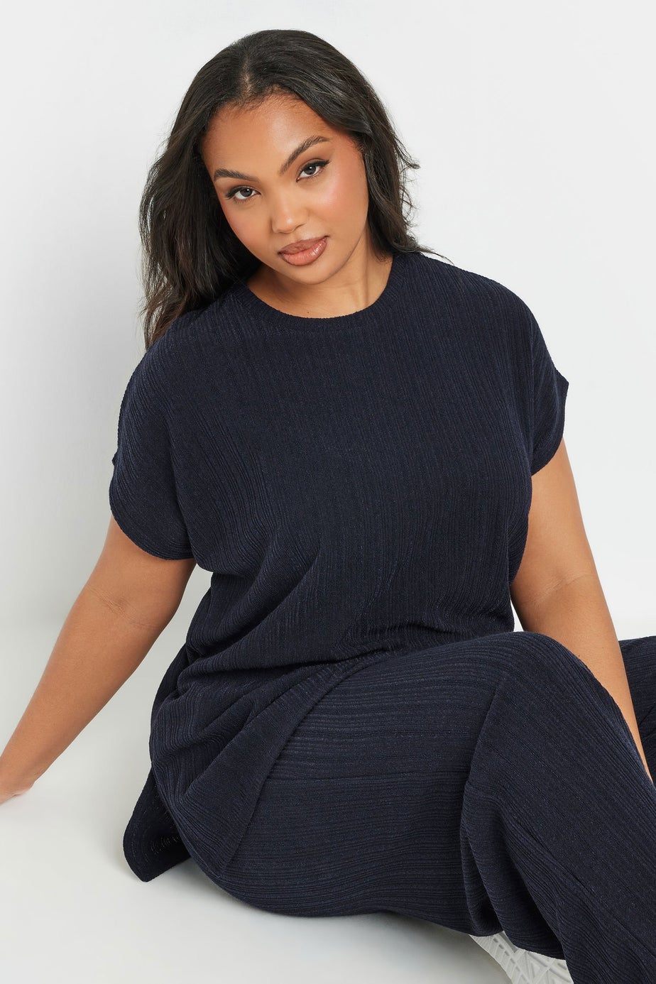 Yours Curve Navy Blue Knitted T Shirt