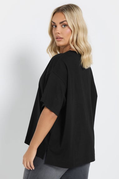 Yours Curve Black Heavyweight Boxy T Shirt